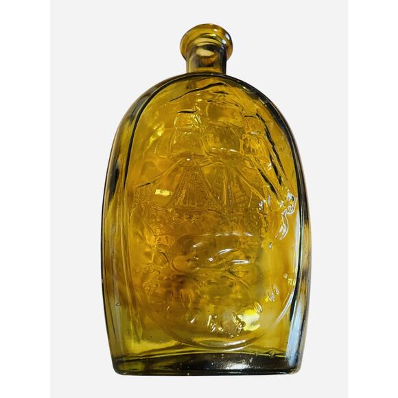 Franklin TWD Glass Bottle VTG Amber Embossed Eagle and Ship 8.75" Bicentennial - Picture 2 of 14